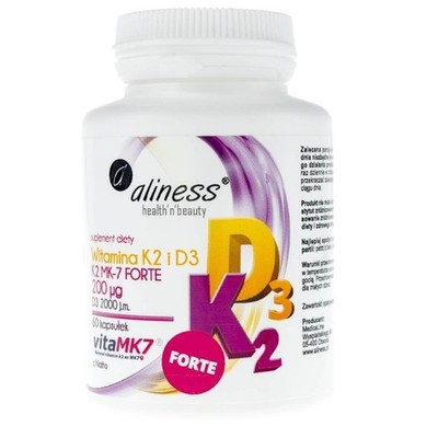 Aliness Vitamin K2 FORTE MK-7 200 mcg from Natto + D3 60 Kaps