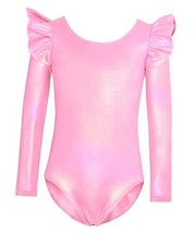 Gymnastics Leotards for Girls Ruffle Long Sleeve Practice 4-5T Rainbow Pink
