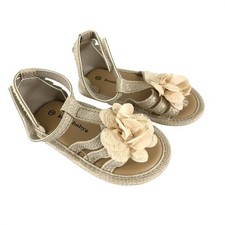 Koala Baby Toddler Girls Sandals Strappy Ankle Strap Floral Applique Gold Size 3