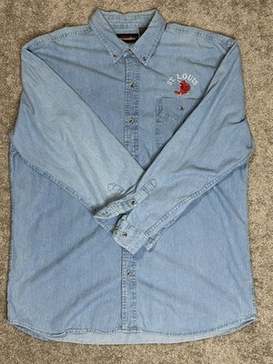 Vintage Men s XL Peregrine Bay MLB St. Louis Cardinals Cotton Jean Button Shirt