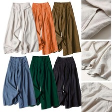 Women' s Culottes Linen Wide Leg Pants Casual Palazzo Trousers with Pockets