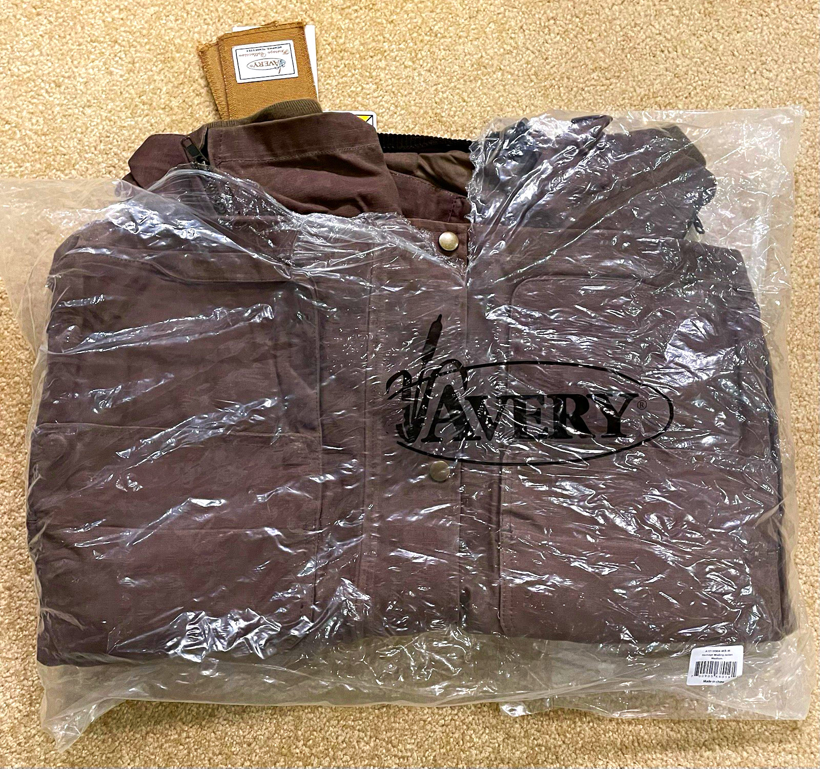 Avery Heritage Collection Waxed Canvas Wading Jacket Men’s Medium Brown w/ Hood - second product detail image