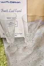 W.M. DALTON UNIT NO 6 SET/2 BEVERAGE GLASSES VERITE PATTERN FRENCH LEAD CRYSTAL