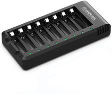 POWEROWL 8 Bay AA AAA Battery Charger, USB High-Speed Charging, Independent Slot
