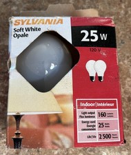 2 per pk Sylvania Soft White 25W Made In USA Light Bulbs Opale- NEW-Box Damage