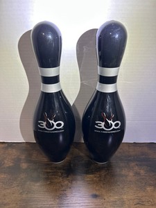 Two 300 Bowling Alley Pin Full Size Wood Black 15 In Tall