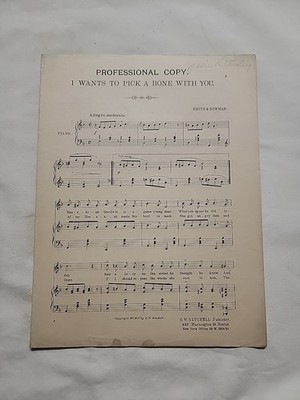 1904 Sheet Music '' I Wants To Pick A Vone With You'' Rare Professional Copy
