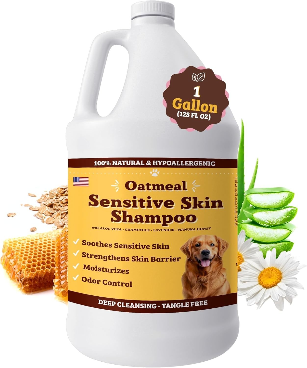Gallon Dog Shampoo 128oz Oatmeal Hypoallergenic Aloe Manuka Honey Soothes Itc...