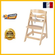 Chaise Haute pour Bébé avec Hauteur Réglable et Barre de Sécurité - Bois Naturel