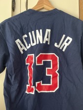 Majestic T Shirt Men’s Medium Navy Ronald Acuna Jr. Jersey Style Atlanta Braves