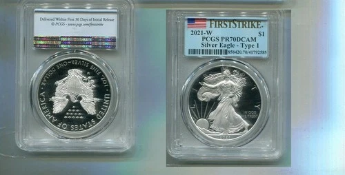 2021 W AMERICAN SILVER EAGLE 1 OUNCE .999 FINE PROOF COIN PCGS FS PR70 7325T