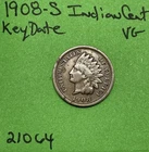 1908-S Indian Head Cent 1c Vg Very Good Semi Key Date