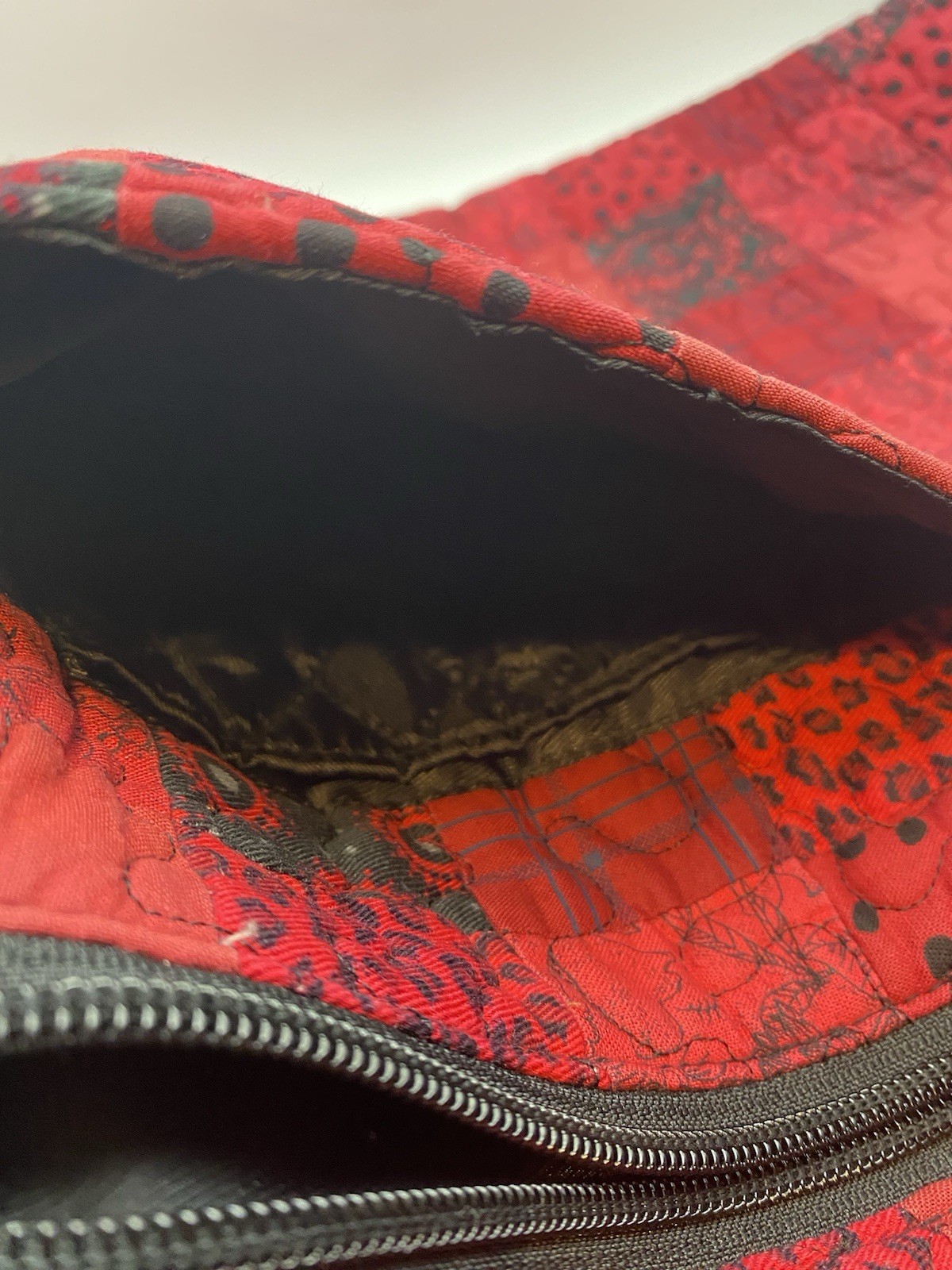 Donna Sharp Red/Black Patchwork Quilted Bucket Cr… - image 9