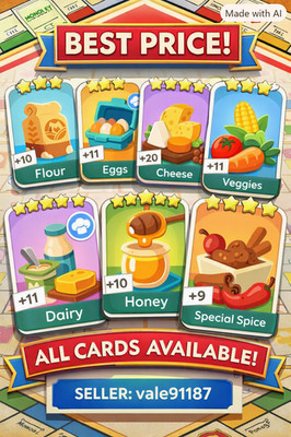 Monopoly Go Cafe Ingredients Stickers Set 11 Fast Delivery!