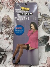 Vintage Vassarette Hersecret Lace Top Silky Sheer Thigh Highs Long Medium Black