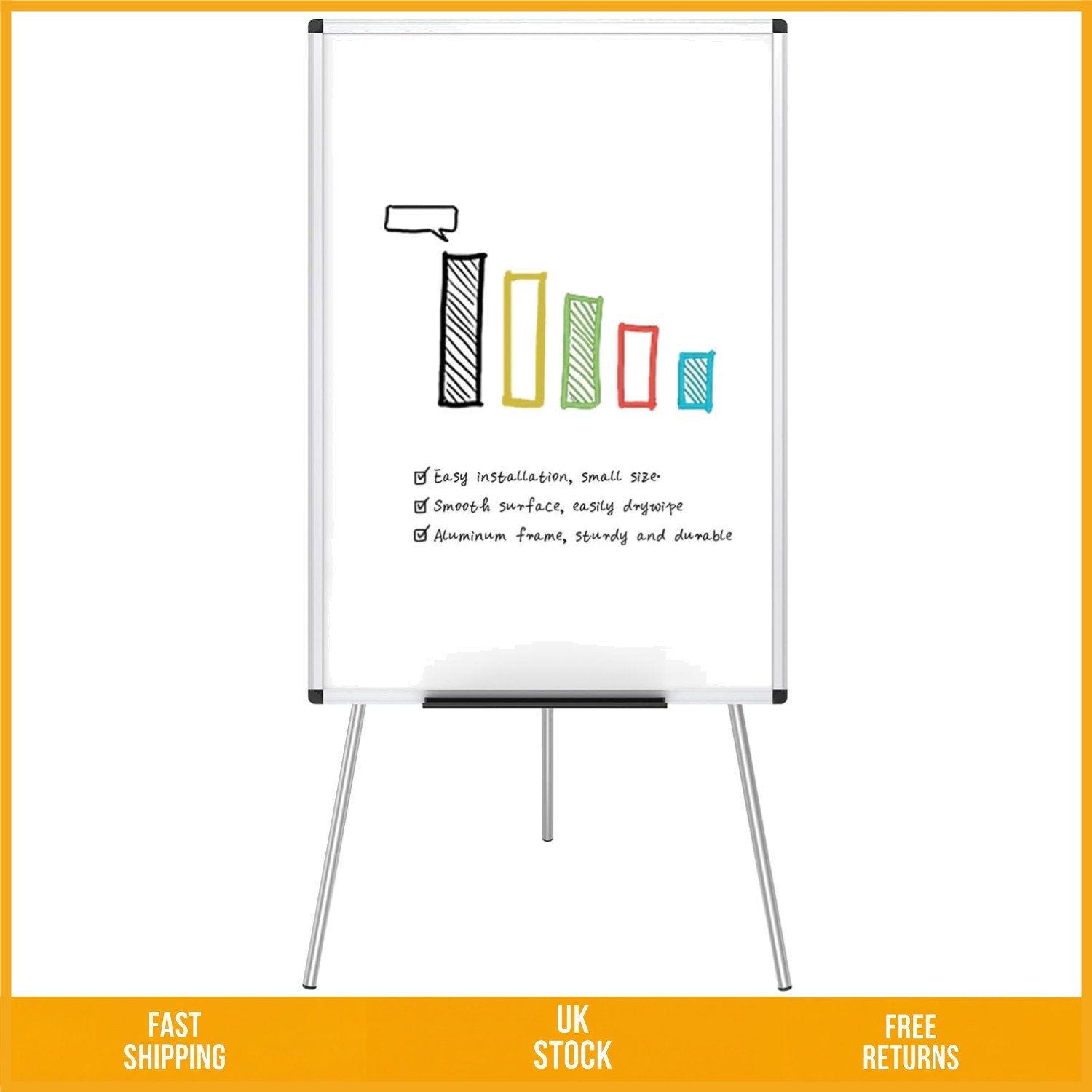 Versatile Portable Whiteboard Flipchart Easel Tripod Dry Wipe Board 90x60cm