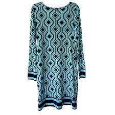 Michael Michael Kors Womens Geometric Diamond Print Shift Dress Turquoise Navy M