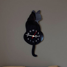 Cat Pendulum Wall Clock Cat Clock with Moving Tail Cat Swinging Easy Install