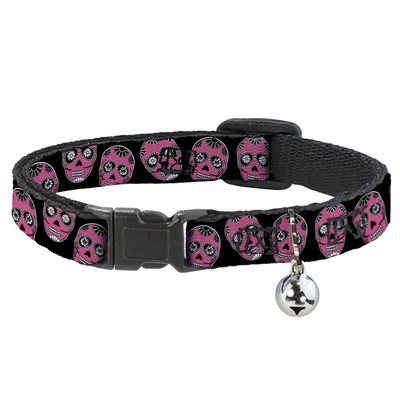 Cat Collar Breakaway with Bell Sugar Skulls Black/White/Fuchsia NARR (US IMPORT)