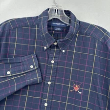 VTG Polo Ralph Lauren Shirt Mens XL Plaid Embroidered Shield Crest Golf Tilden