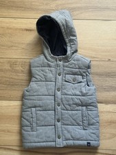 Janie and Jack Boys Vest Size 5 to 6 Gray Hooded Quilted Snap Button Cotton