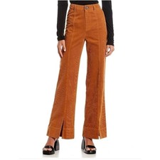 GB Womens Corduroy Flare Pants Size 1 XS Burnt Orange Split Hem Retro Minimalist