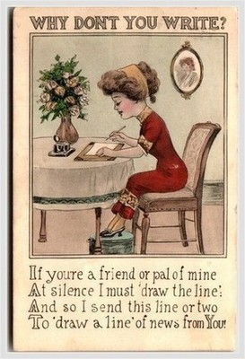 1917 New Castle VA Oilette Postcard: Girl with Roses & Written Message!