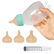 Puppy Feeder Bottle, Silicone Feeding Nipple and Syringes for All Breed of Pu...