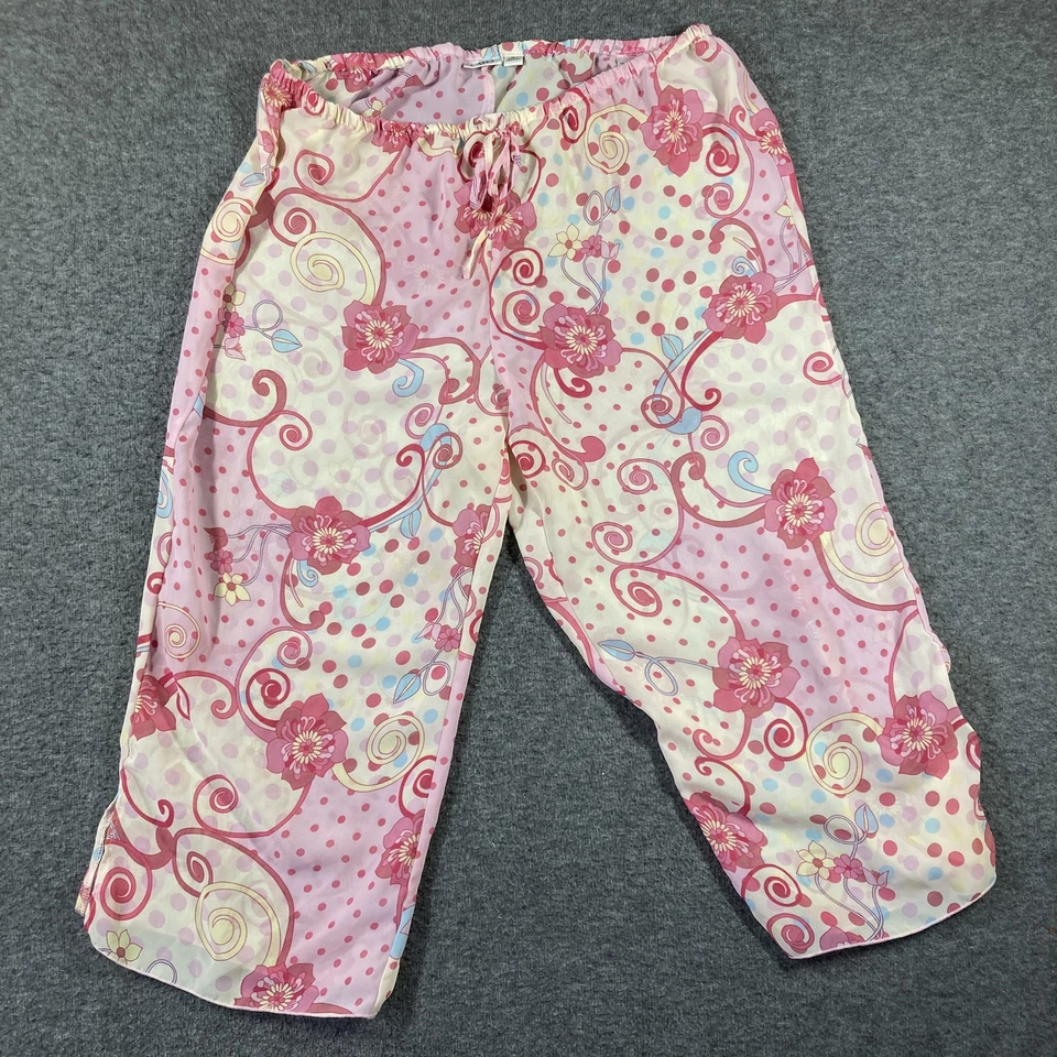 Pijama de gasa Y2K Cato para mujer extra grande rosa floral pierna ancha correas con volantes Foto 3 de 4