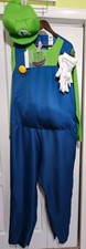 Luigi Adult Costume Super Mario Plush Belly Jumpsuit Gloves Hat Mustache L/XL