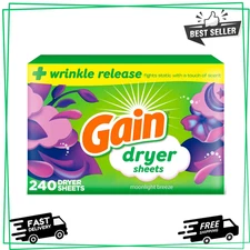 Gain Dryer Sheets Laundry Fabric Softener, Moonlight Breeze, 240 Count