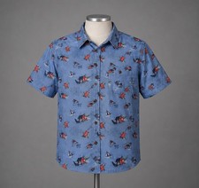 Disney Hawaiian Shirt Mens Medium Tiki Totem Hidden Mickey Sailboat Surf Shack