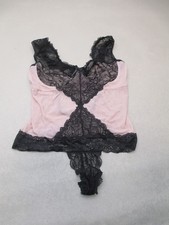 Coquette Size L Womens Pink Black Lace Unlined Underwired One Piece Bodysuit 7i
