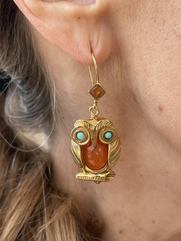 Orecchini Gufi con turchese Agata e citrino giallo - Immagine 4 di 4