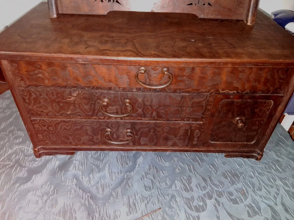 Antique Dresser top mirror WITH 4 DRAWS Japanese amazing Wood Grain NOBLE MANNER - Image 2 of 4