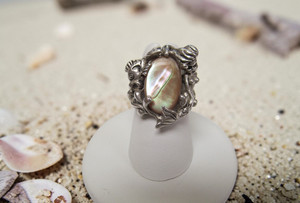 Vintage 1950s Sterling Silver Cyvra Abalone Mermaid Ring Size 5 (10.63g)