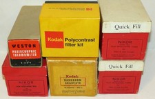 Vintage Darkroom Supplies - Nikor, Thermometer, Kodak Graduate, Filters, Tanks