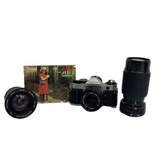 Vintage Canon AE-1 Program Camera Lot w 3 Lenses Neck Strap n Original Manual