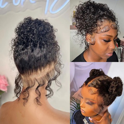 Water Wave 360 HD Lace Frontal WigsCurly Human Hair Wigs Deep Wave High Ponytail - Picture 4 of 12