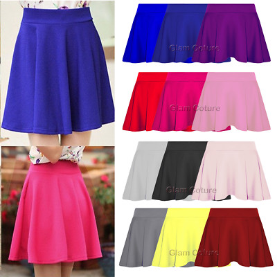 Kids Girls Plain Flippy Flared High Waistband Stretch Skater School Party SkirtS - View #11