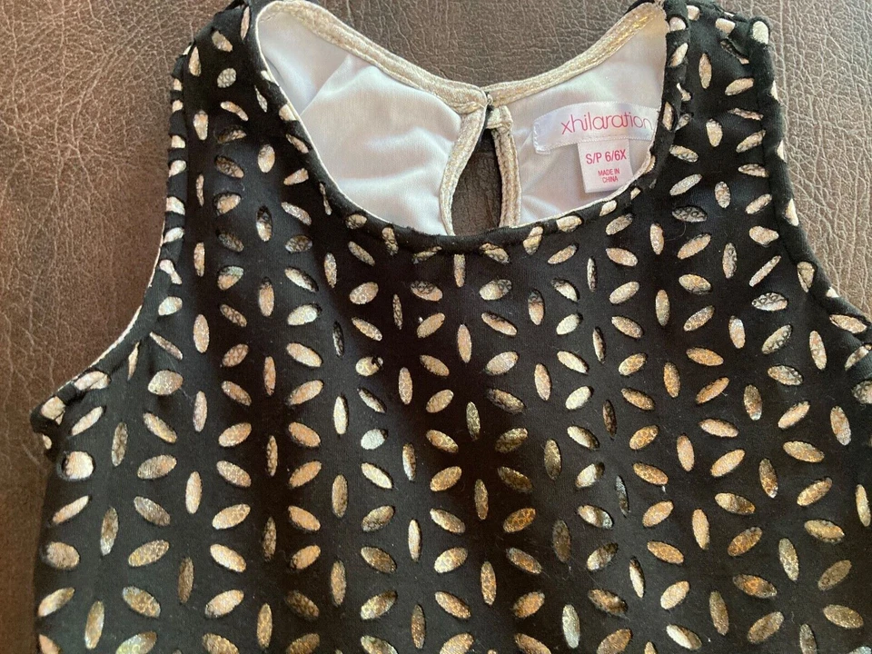 Girl's Size S 6-6X XHILARATION Holiday Party Dress Black/Gold Cut Out Sleeveless - Image 3 of 4