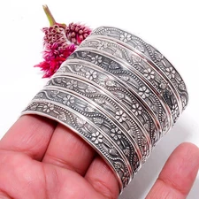 7 Set Of 925 Sterling Silver Plated Flower Design Bangle Handmade Jewelry Sister
