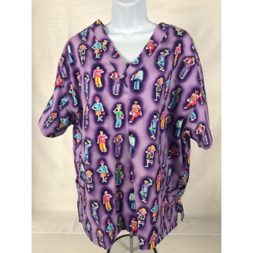 White Swan Women Scrub Top Size XL Purple w Doctors Nurses Short Sleeves Pockets