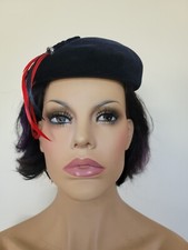 Navy Velour Vintage 1940s Aurore Pillbox Hat. Made In France