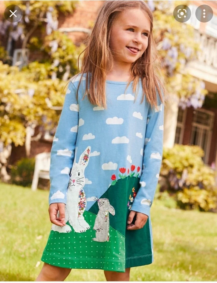 Mini Boden Girls Blue Bunny EASTER Large Appliqué Jersey Dress BRAND NEW  G2207