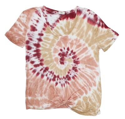 Selfie Tie Dye Print Tie Hem V-Neck Short Sleeve Junior's T-Shirt XS NWT