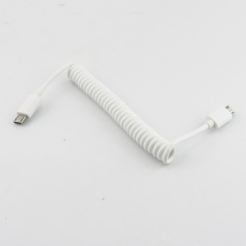 3FT Micro USB B 5 Pin To Micro USB B 5Pin Male Spiral Coiled Adapter Cable White - Picture 6 of 6
