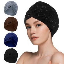 4 Pieces Swim Caps for Women Polyester Turban Strong Non-Slip Hat Elastic Swi...