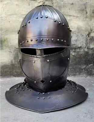 Medieval Knight Blackened Close Helmet Warrior Battle knight Helmet Halloween