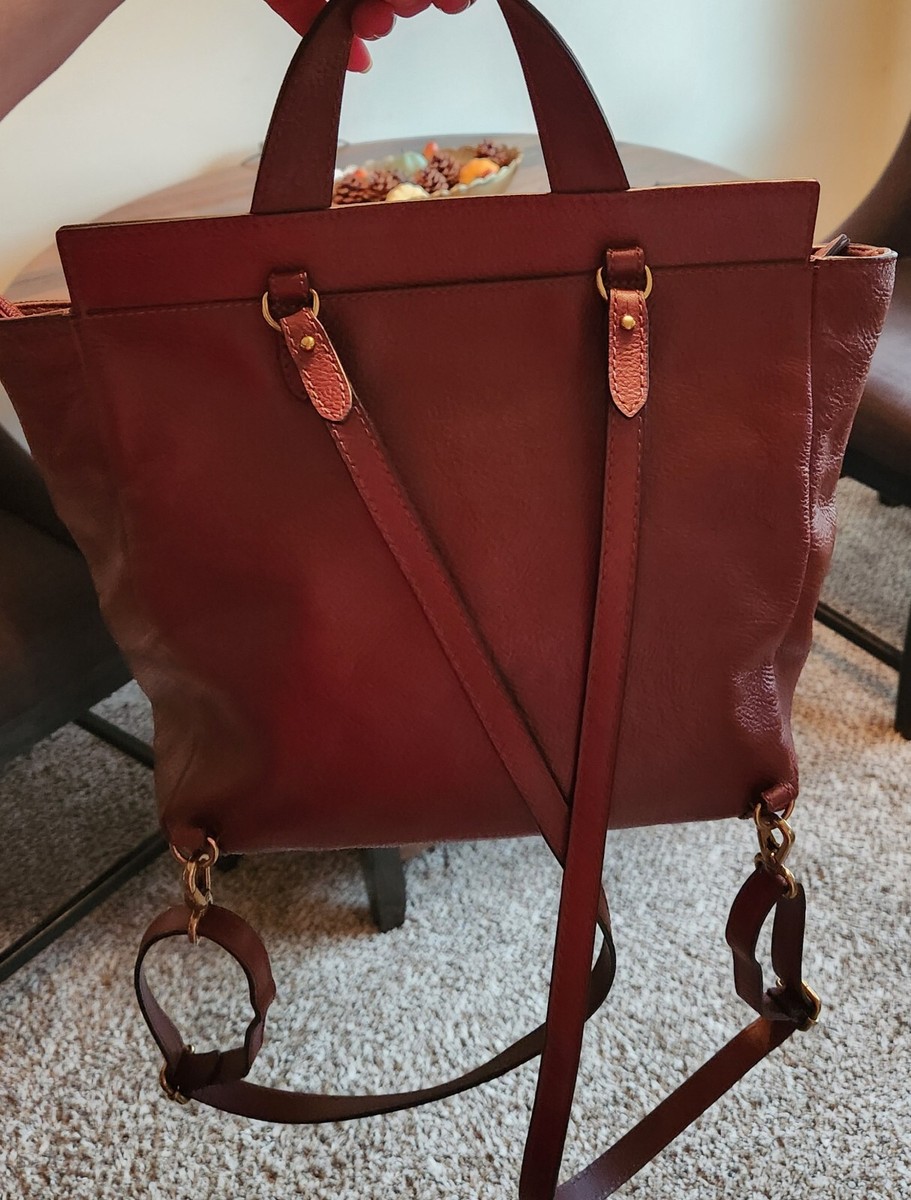 NWT FOSSIL Amelia Brown Leather Convertible Backpack / Top  display picture 3